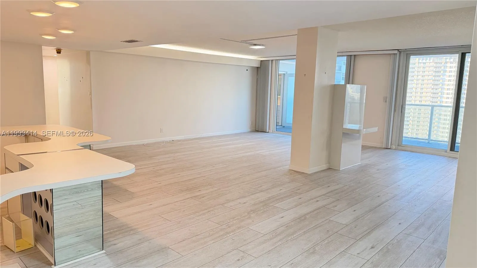 living room with built in bar