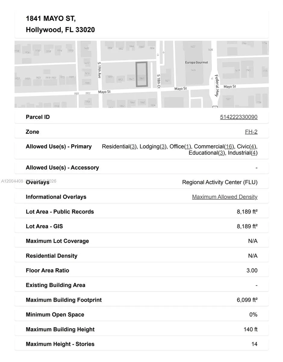 1841 Mayo St, Hollywood, Florida 33020, Hollywood, Florida 33020, ,Commercial Sale,For Sale,1841 Mayo St, Hollywood, Florida 33020,A12004408