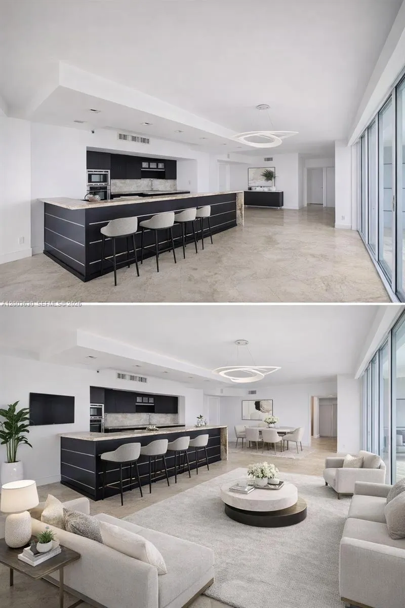 Virtually staged living/dining areas