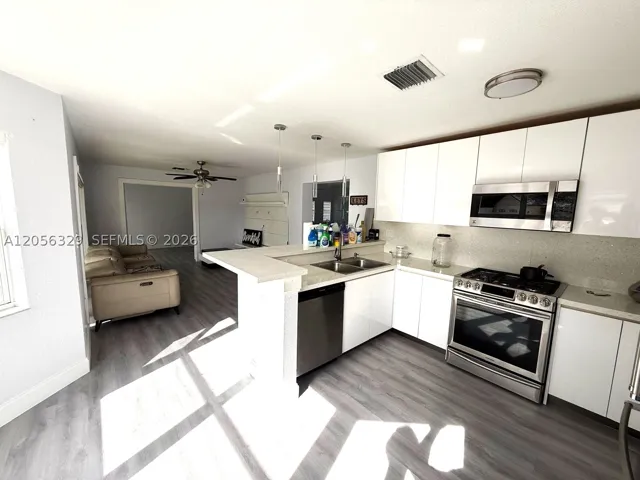 REMODELED KITCHEN WITH ACRYLIC CABINETS AND GRANITE COUNTERTOPS