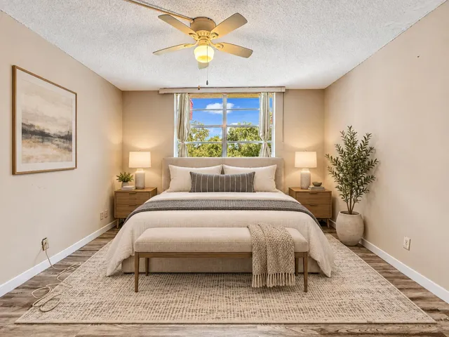 Virtually staged primary bedroom