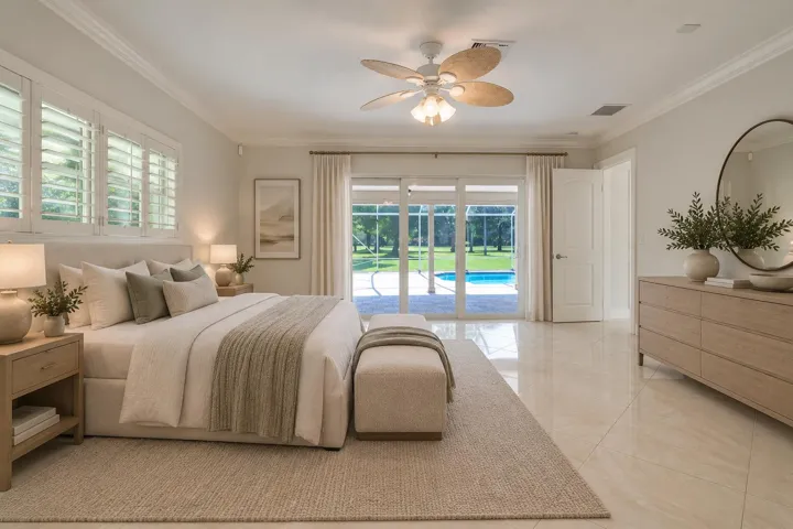 Virtually staged primary bedroom
