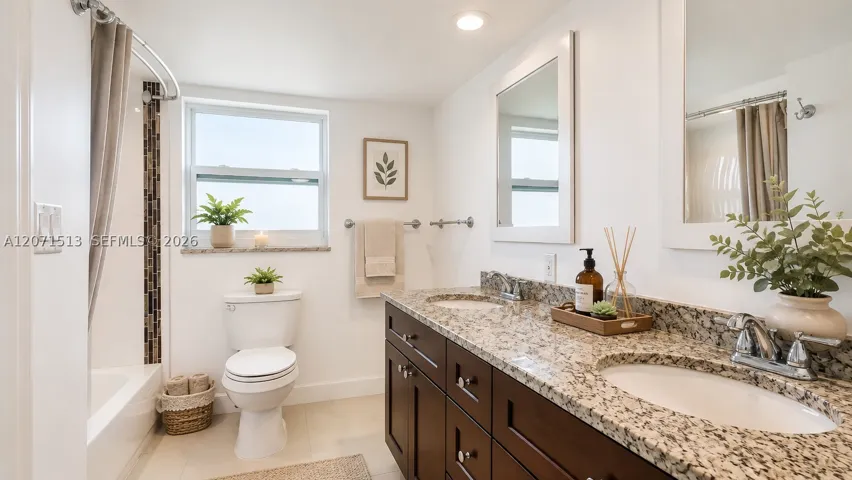 Primary Bathroom Virtually staged to help you visualize the space and inspire décor ideas.