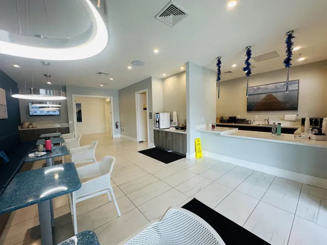 Avalon Clubhouse-cafe area overlooking p