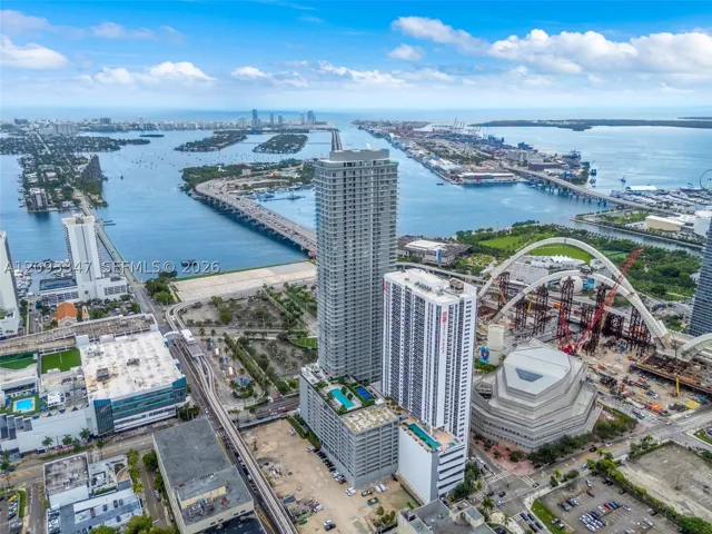 Biscayne Bay, the Venetian Islands and Miami Beach beyond the building
