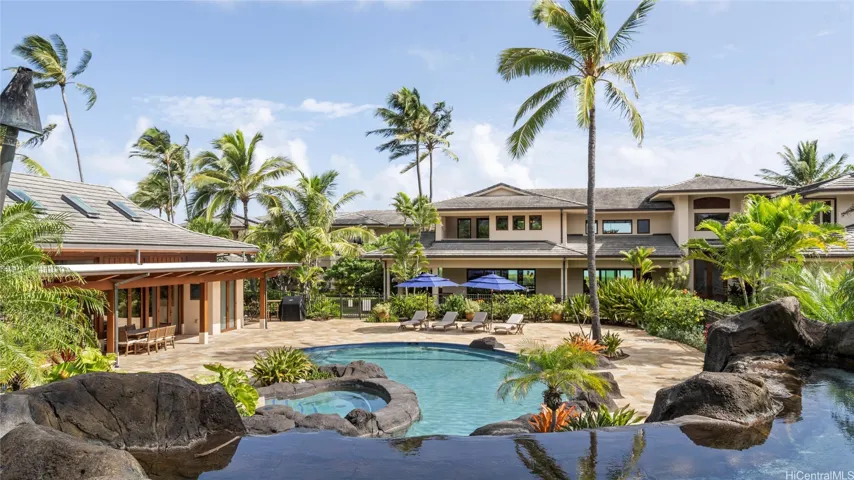 Pool from Top of Waterfall and Slide facing Cabana and House A