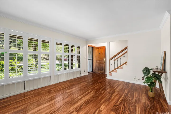 Living area. Beautiful koa hardwood floors throughout (except for bathrooms)