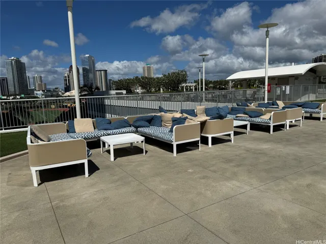 Deck area with lounging sofas and tables.