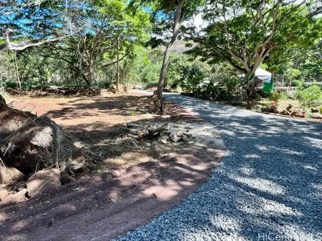 Drive or walk down the blue rock road