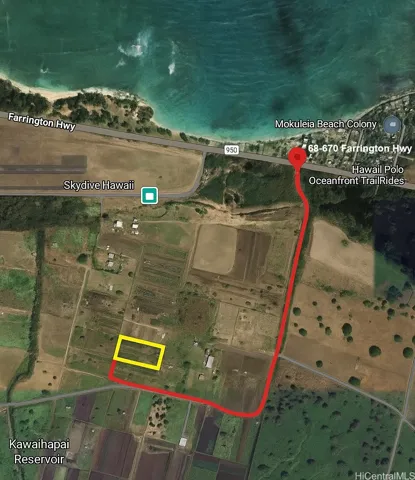 Road from Farrington Hwy in Red Leading to Plot in Yellow