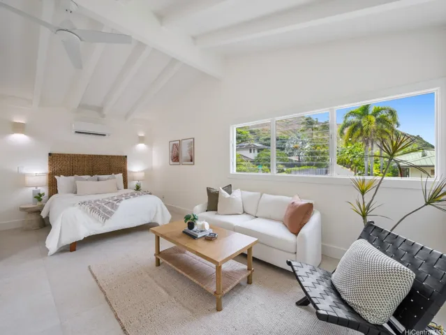This versatile 1-bed, 1-bath suite is perfect for guests, a home office, creative studio, or rental income. Vaulted ceilings, a skylight, and abundant windows fill the space with natural light and breezes, while a stylish wet bar / kitchenette adds everyday convenience. There’s room for a cozy living and dining area, plus split AC and a ceiling fan for year-round comfort. Live in one unit and rent the other.  All furnishings are negotiable for turn-key living at it's finest.