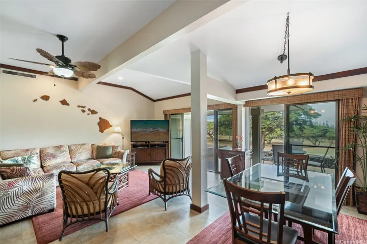 View of living and dining area.