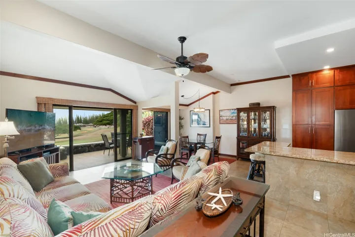 Living area and kitchen.