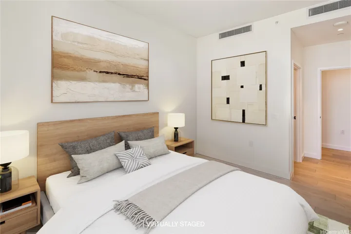 The bedroom facing the walk-in closet and bath gives another perspective.