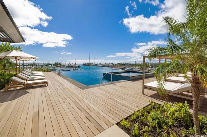 The Sunset Pool and hot tub overlooking the harbor