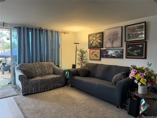 Living room with door on the left going to the backyard.