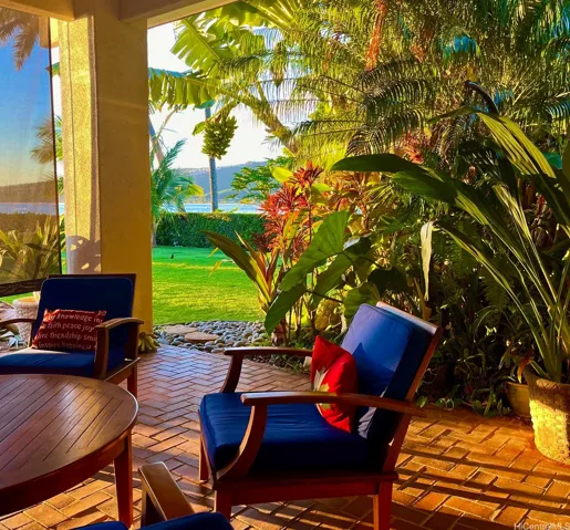 Nearly 1,000 sf lanai has been well used in the morning and evenings as this photo shows.
