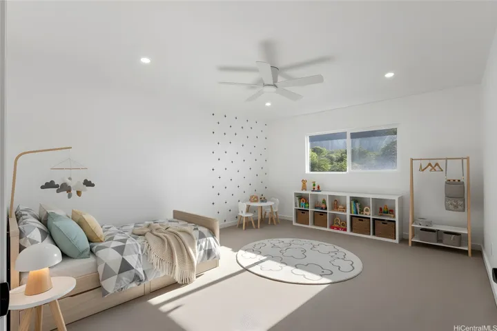 Enhanced photo with virtual staging of bedroom 3