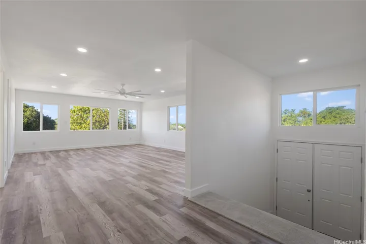 Formal double door entry leading from outside to upstairs