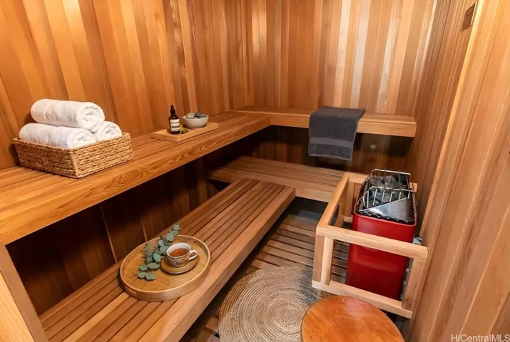 In-home cedar sauna. Enhanced.