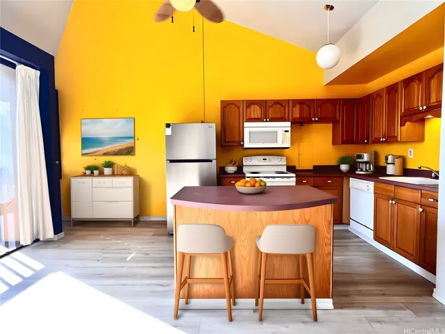 view from livingroom to kitchen Digitally staged