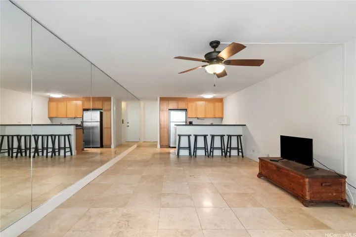 Open kitchen - dining - living area.