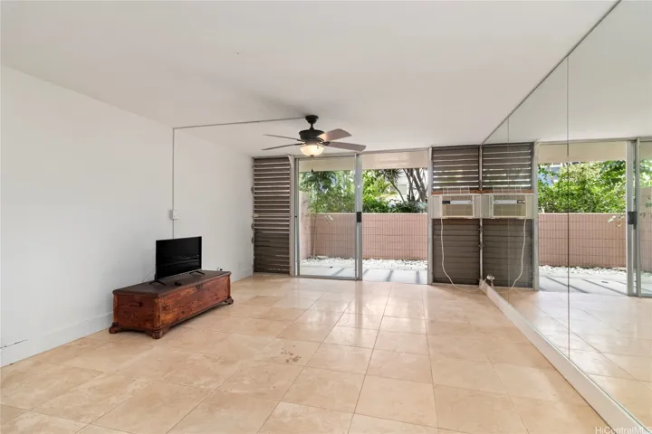 Spacious great room with private patio