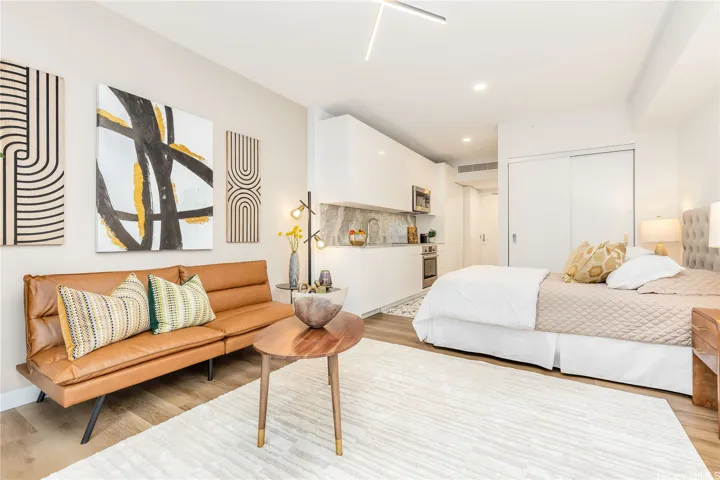 Bright and well-maintained studio in the trendy Aalii condo in Ward Village.