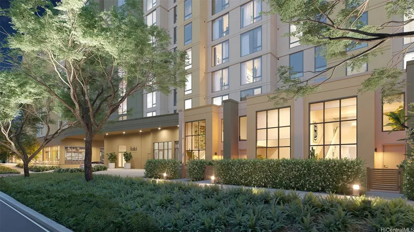 Architecturally designed well with wide sidewalks and lush green landscaping makes the entrance into Kuilei Place warm and inviting.