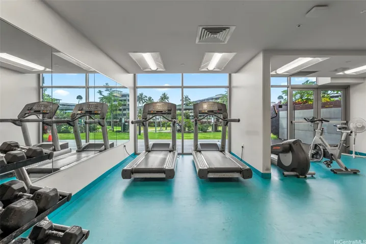 Inside, you'll find a gym, ...