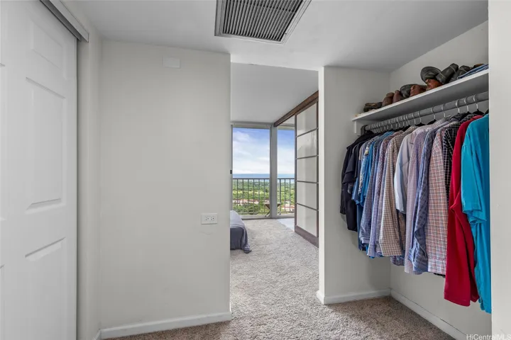 Open Walk-in Closet with new carpet.