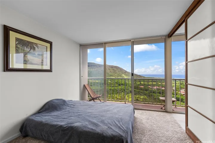 Spacious bedroom with new carpet and beautiful View.
