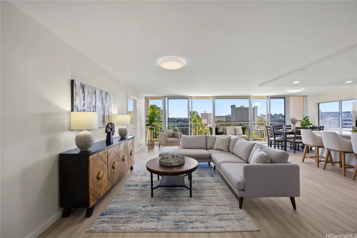 Living area with an open penthouse feel