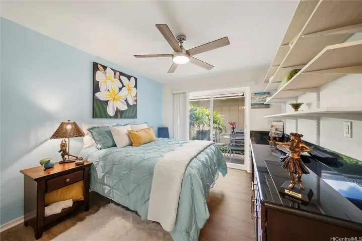 First bathroom near first full bath that takes you directly to the front lanai. Luxury plank gloors just renovated in 2026 Lots of shelves for decor and belongings. Has a deep closet to the left.