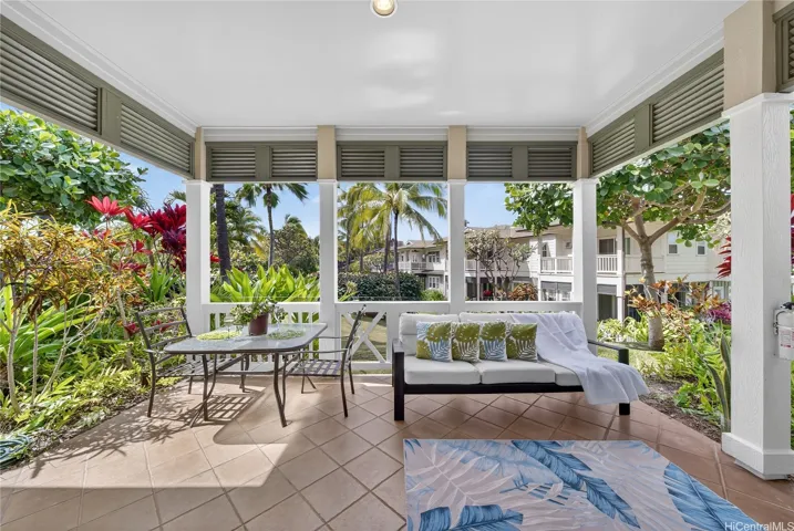 Lanai has a gorgeous tropical view of paradise. To the left is a private spa. Around the corner is a pool, spa and clubhouse. This gated Plantation Coconut lives up to its name. It blends Old Hawaii with amazing amenities and just cross Disney Aulani and popular resorts.