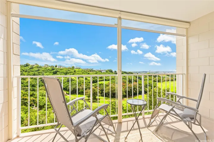 lanai with beautiful view overlooking the golf course.