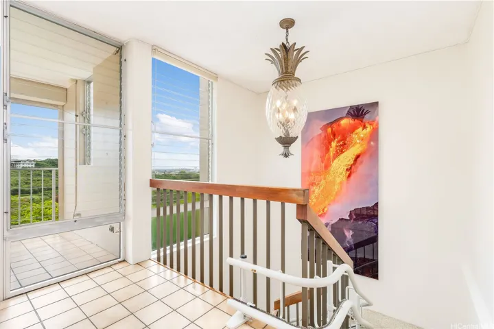 view from dining room to stairwell