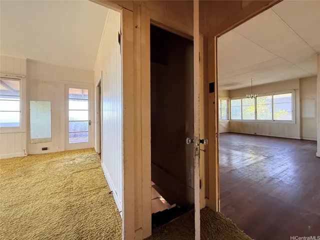 Bedroom left; living room, right