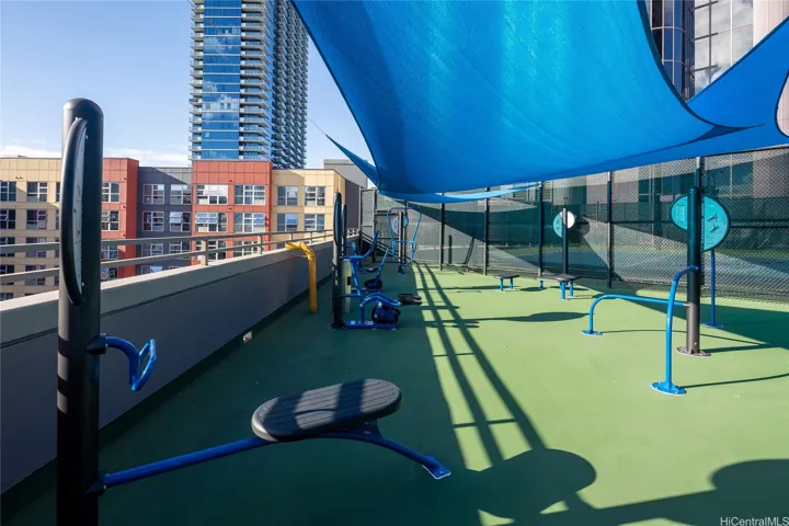 Outdoor workout area for fresh air and creativity.