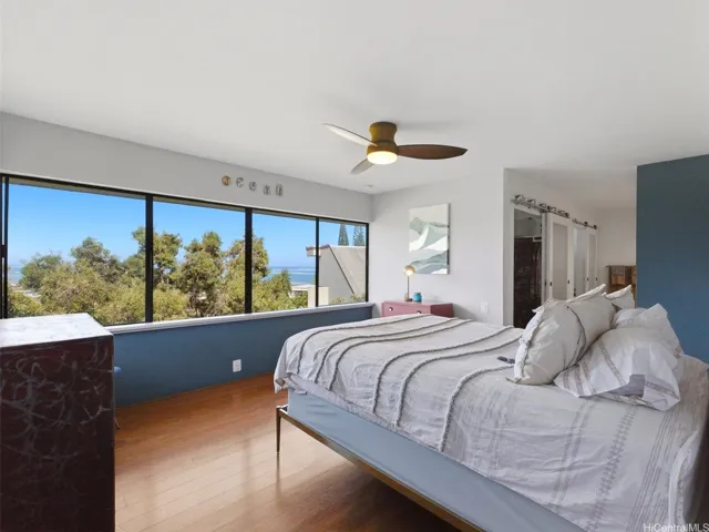 Ocean and mountain views from primary bedroom on second floor.*trees have been requested to be trimmed