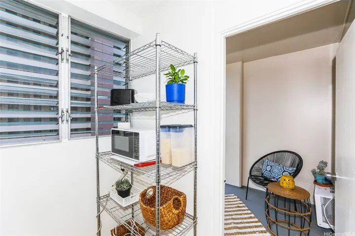 Storage rack allows for great pantry storage.