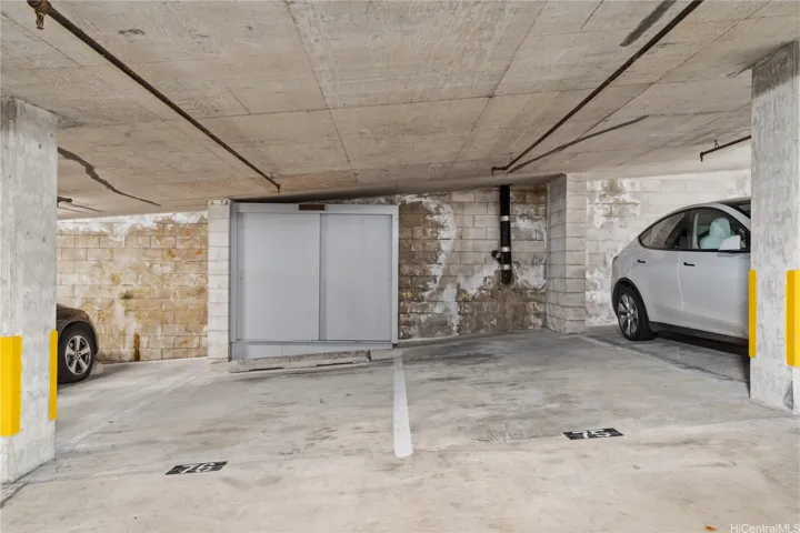 Secured side-by-side garaged parking with private storage closet.