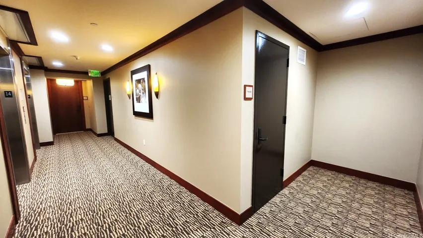 private hallway-   no one share the hallway with you  -  and trash chute at the end.