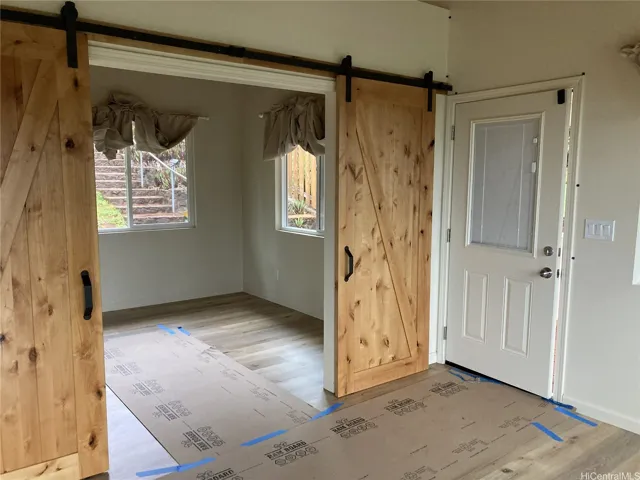 Looking from living area in to bedroom in ADU.