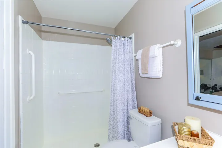 Primary bath has a walk in shower