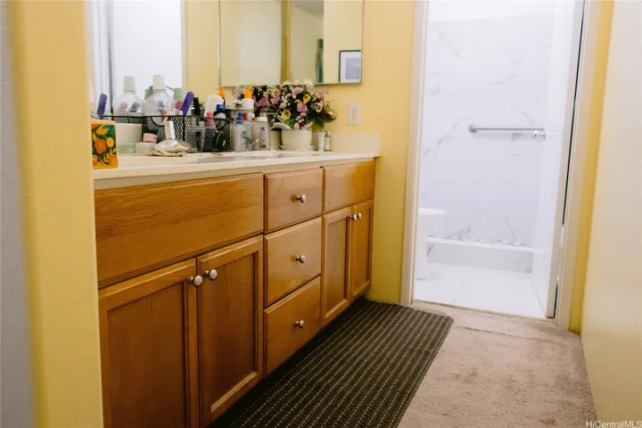The vanity of  primary bathroom.
