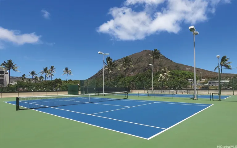 Court for tennis or pickleball.