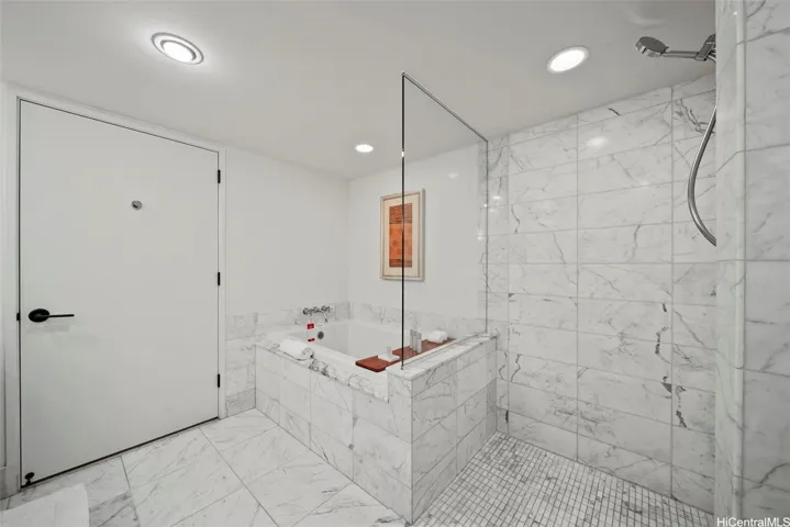 Separate soaking tub and walk in shower