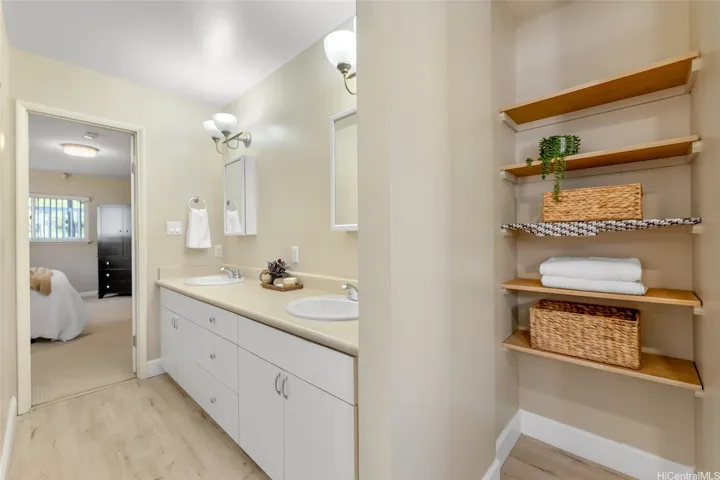 Main bath with plenty of storage for linens etc.