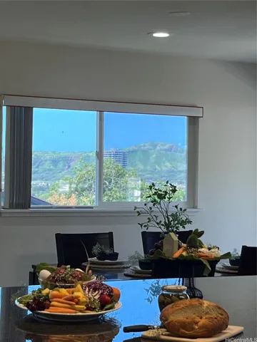 Notice the Diamond Head view from island and dining area.